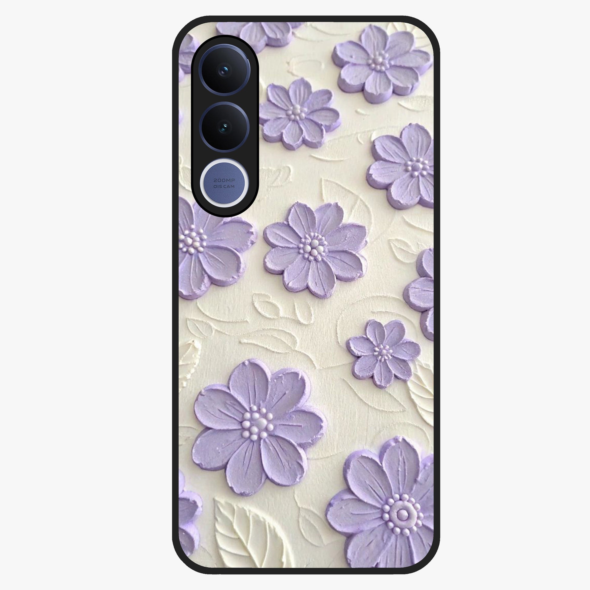 Floral Wall Art With Purple Flowers Glass Case showing flat back view with purple flower artwork and glossy glass finish.