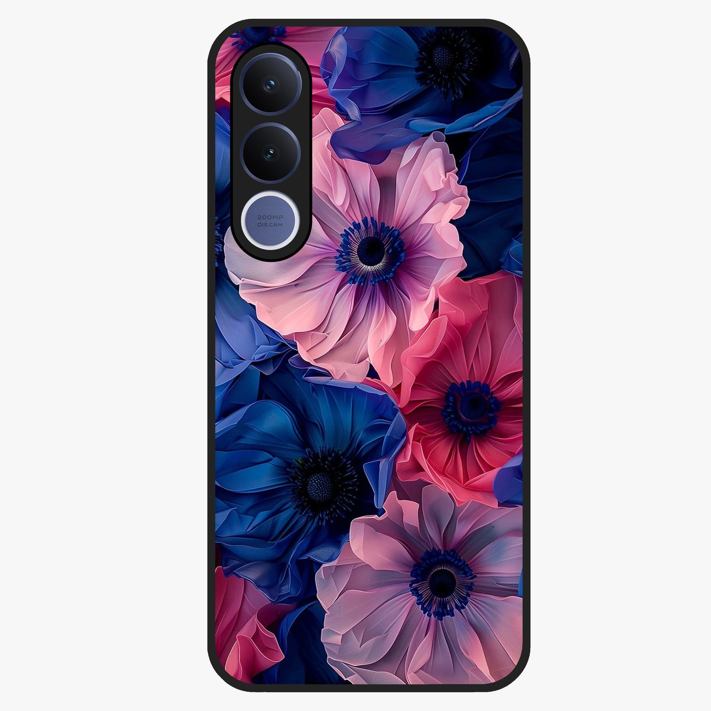 Flower Paper Art Pattern Glass Case showing flat back view with paper cut style floral artwork and glossy glass finish.
