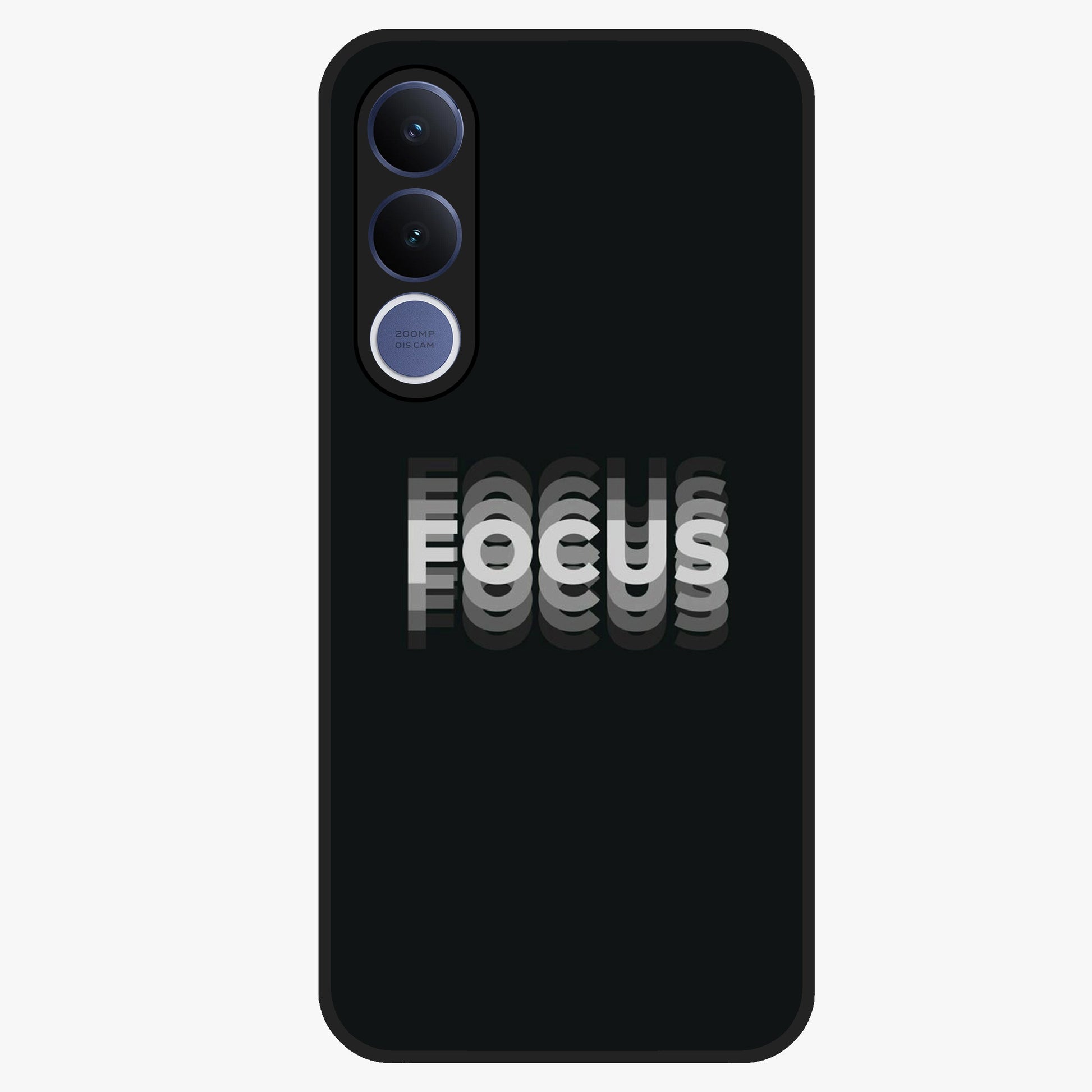 Focus Mode On Glass Case showing flat back view with bold motivational typography design and glossy glass finish.