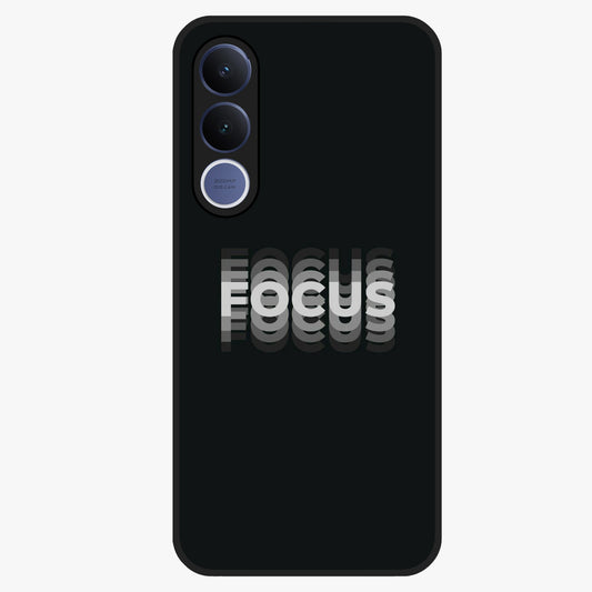 Focus Mode On Glass Case showing flat back view with bold motivational typography design and glossy glass finish.