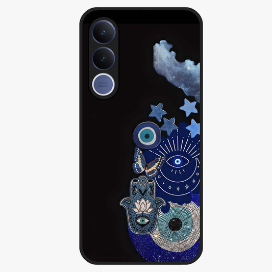 Galactic Charm Cluster Glass Case showing flat back view with glowing celestial charm artwork and glossy glass finish.