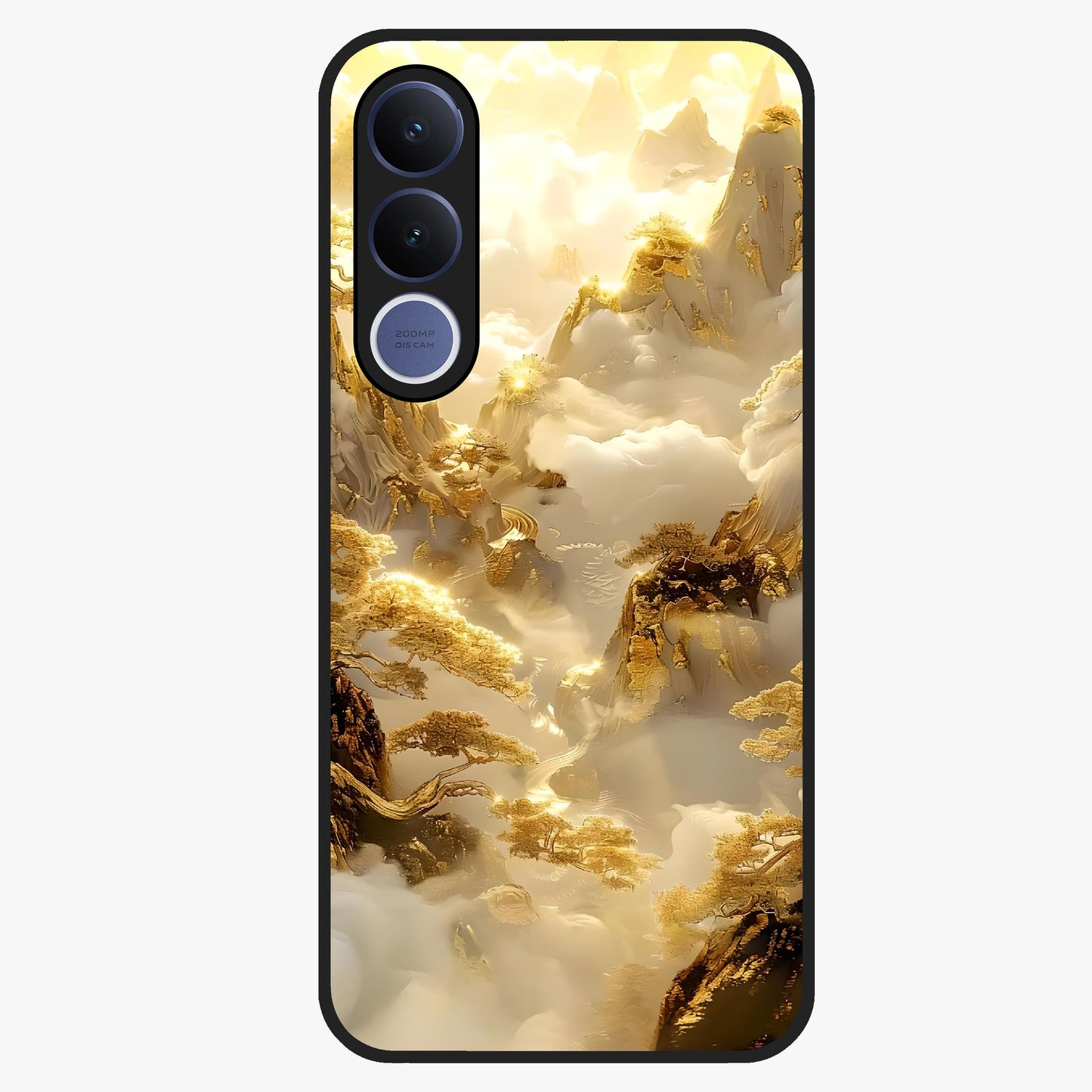 Gates Of Illumination Glass Case showing flat back view with mystical illuminated gate artwork and glossy glass finish.