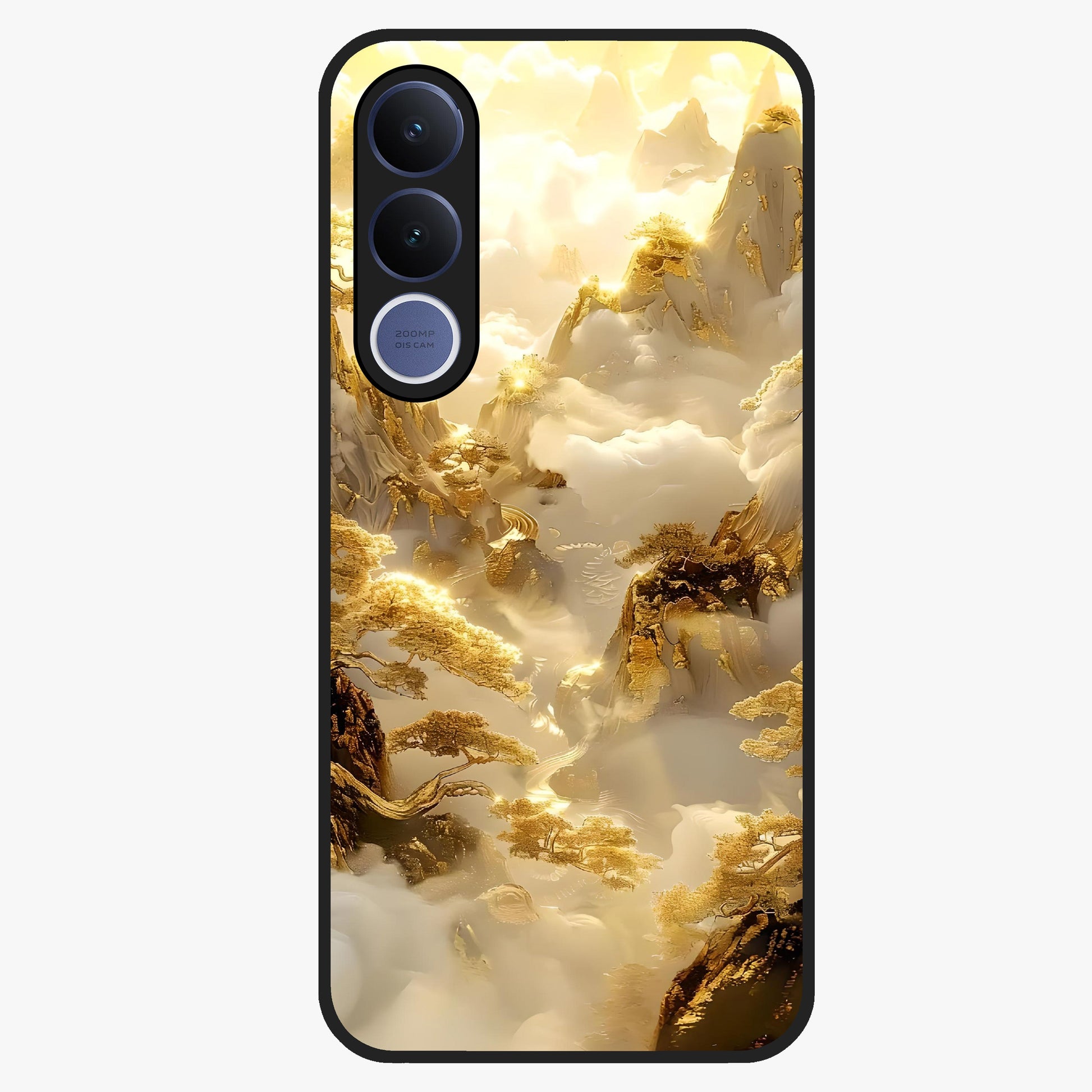 Gates Of Illumination Glass Case showing flat back view with mystical illuminated gate artwork and glossy glass finish.