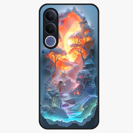 Glow Forest Portal Glass Case showing flat back view with glowing forest portal artwork and glossy glass finish.