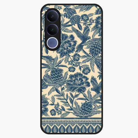 Heirloom Wild Bloom Glass Case showing flat back view with vintage inspired wild flower artwork and glossy glass finish.