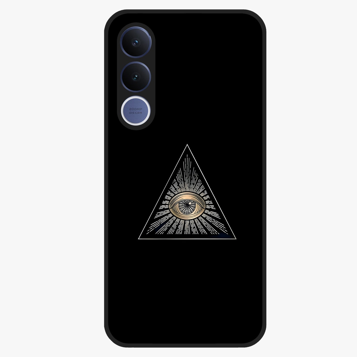 Illuminati Evil Glass Case showing flat back view with mysterious illuminati symbol artwork and glossy glass finish.