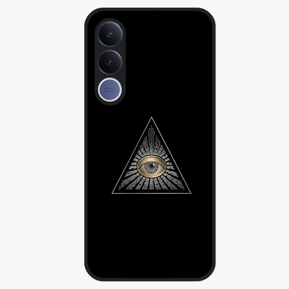 Illuminati Evil Glass Case showing flat back view with mysterious illuminati symbol artwork and glossy glass finish.