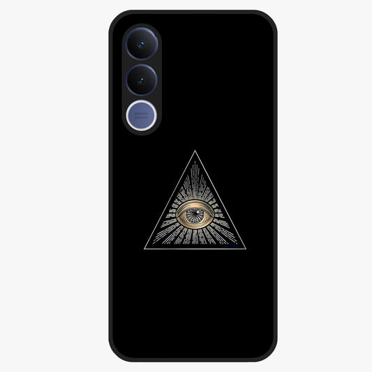Illuminati Evil Glass Case showing flat back view with mysterious illuminati symbol artwork and glossy glass finish.