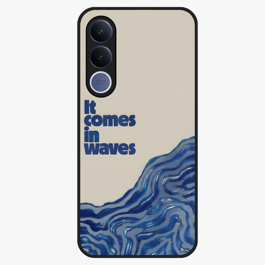 It Comes In Waves Quote Glass Case showing flat back view with inspirational wave themed quote artwork and glossy glass finish.