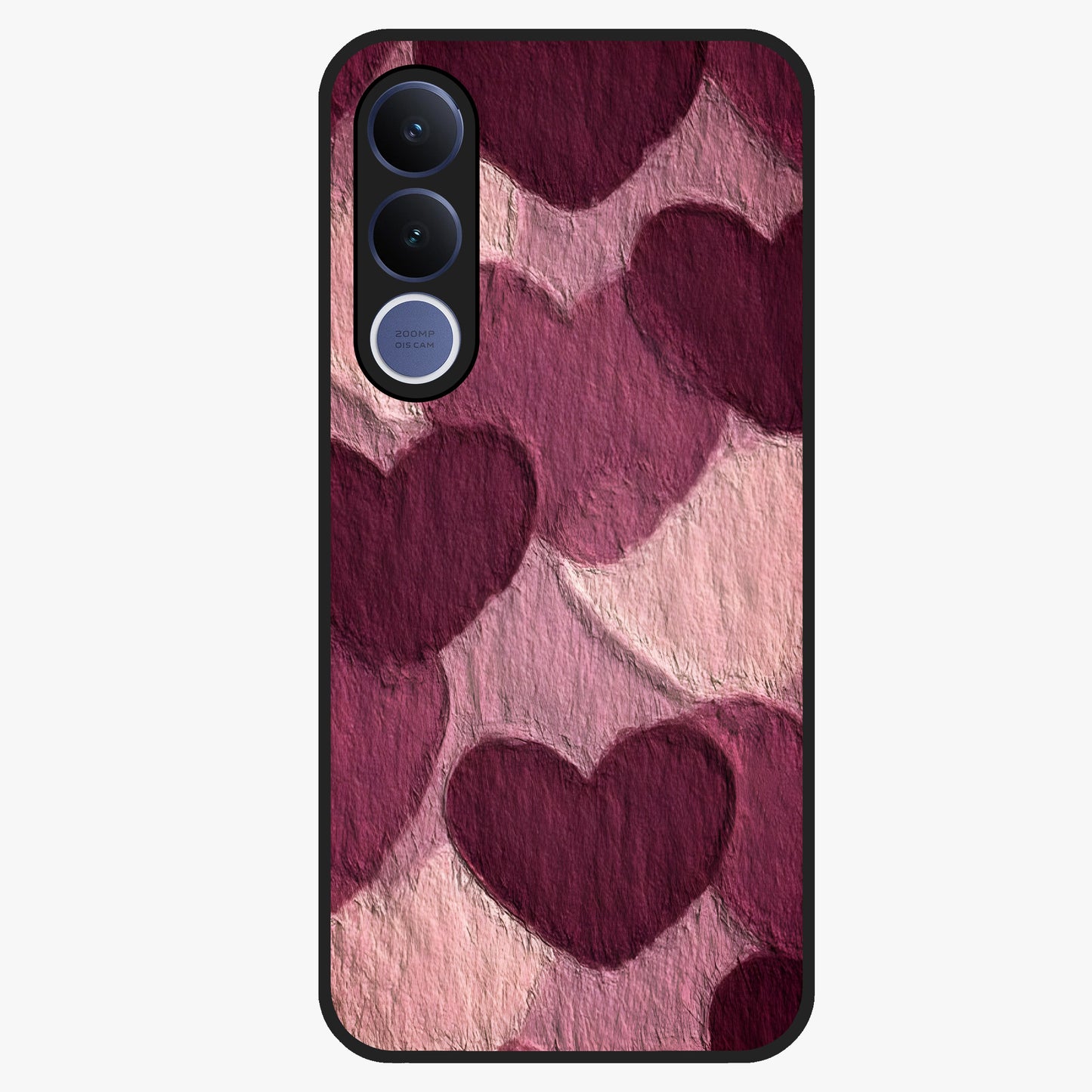 Layered Paper Hearts Glass Case showing flat back view with layered paper heart artwork and glossy glass finish.