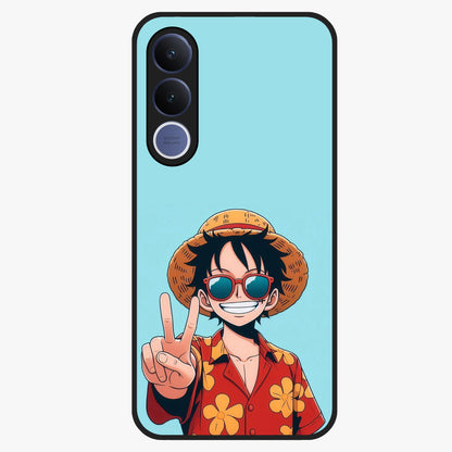 Luffy Summer Anime Vibe Glass Case showing flat back view with vibrant anime character artwork and glossy glass finish.
