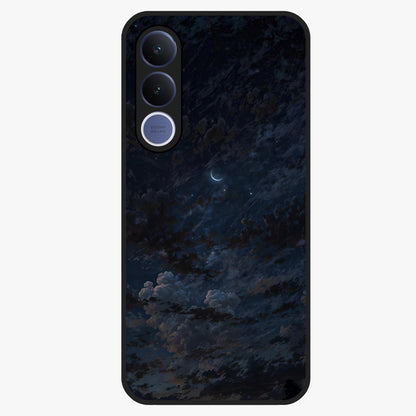 Lunar Veil Silence Glass Case showing flat back view with mystical moon veil artwork and glossy glass finish.