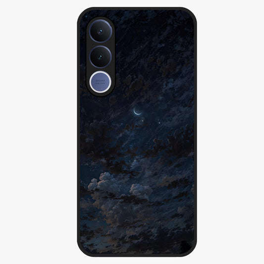 Lunar Veil Silence Glass Case showing flat back view with mystical moon veil artwork and glossy glass finish.