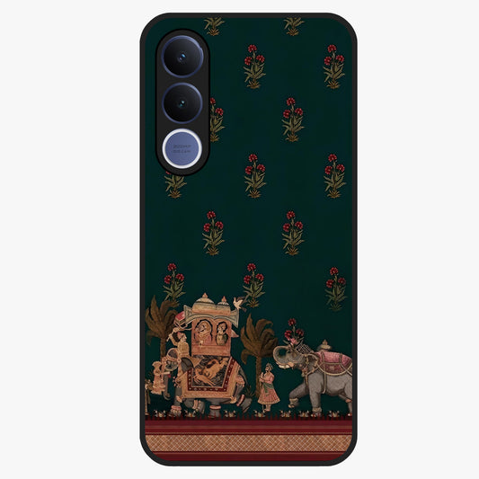 Macmerise Glass Case showing flat back view with stylish modern artwork and glossy glass finish.
