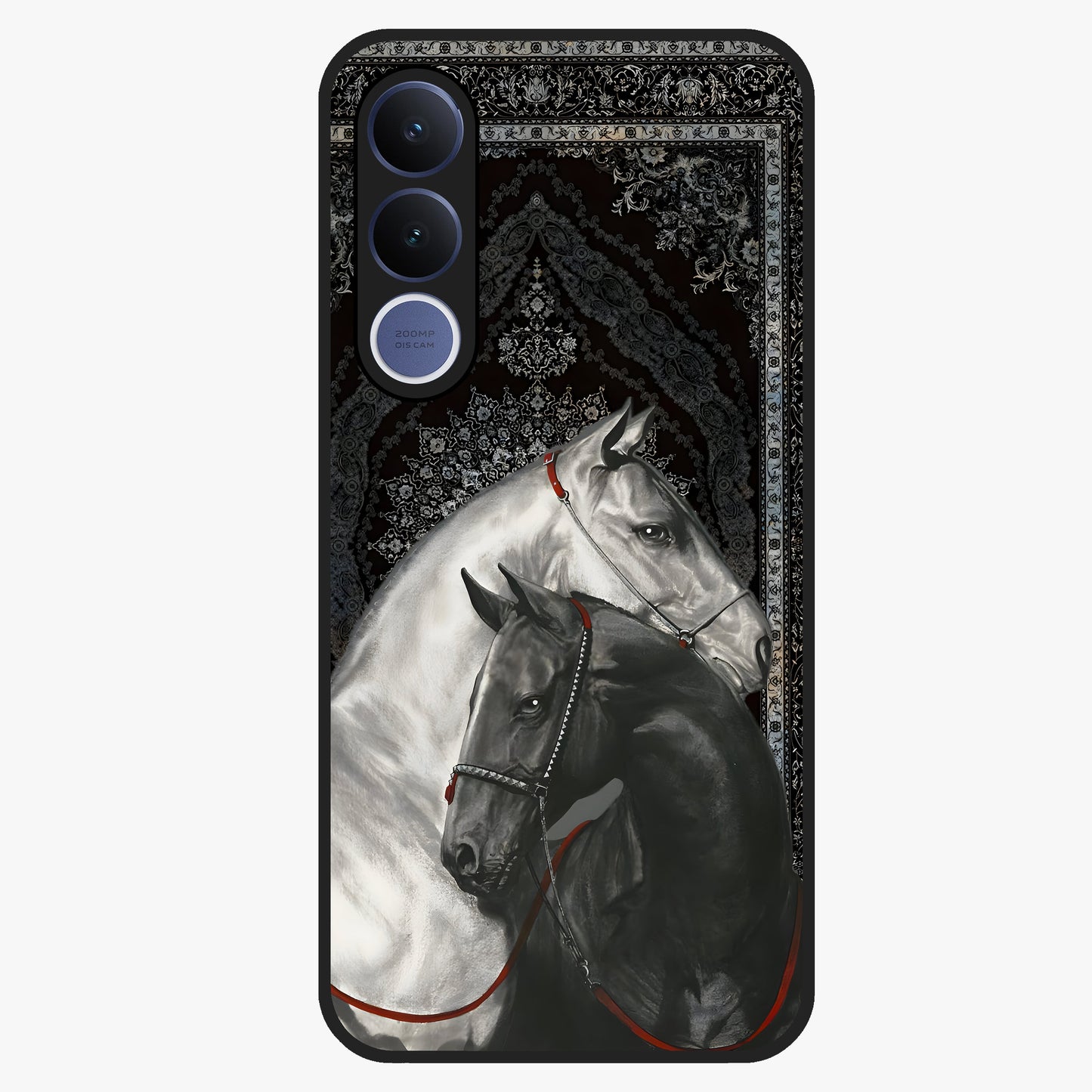 Majestic Ride Legacy Glass Case showing flat back view with powerful automotive inspired artwork and glossy glass finish.
