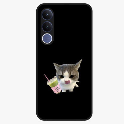 Matcha Cat Style Glass Case showing flat back view with cute matcha themed cat artwork and glossy glass finish.