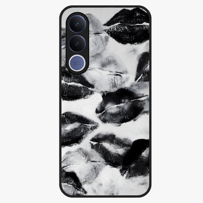 Midnight Kiss Marks Glass Case showing flat back view with lipstick kiss mark artwork and glossy glass finish.