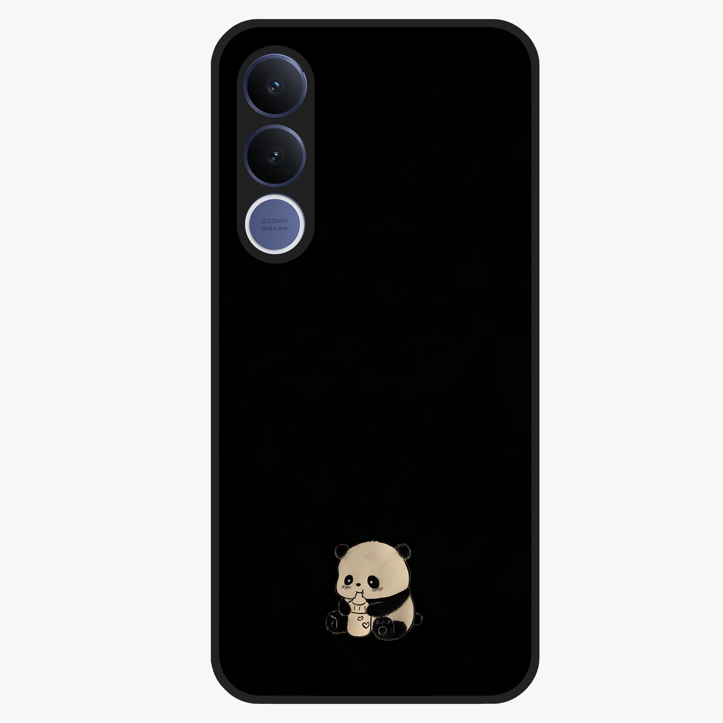 Midnight Panda Love Glass Case showing flat back view with cute panda themed artwork and glossy glass finish.
