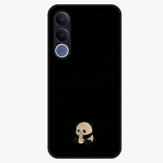 Midnight Panda Love Glass Case showing flat back view with cute panda themed artwork and glossy glass finish.