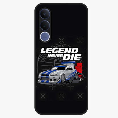 Midnight Racing Legacy Glass Case showing flat back view with sleek racing inspired artwork and glossy glass finish.
