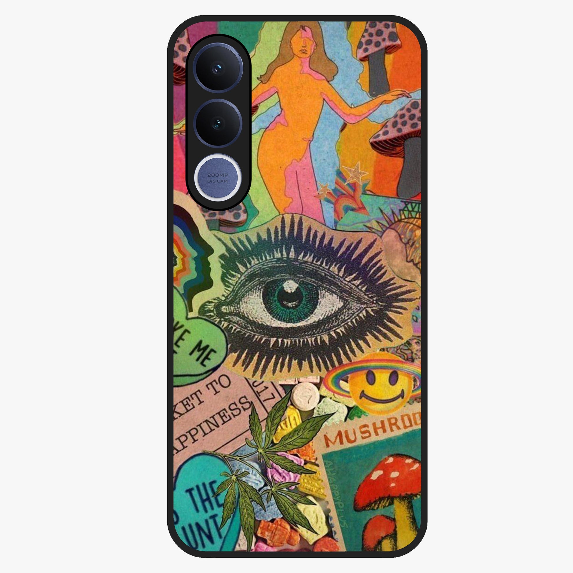 Mystic Eye Wonderland Glass Case showing flat back view with mystical eye themed artwork and glossy glass finish.