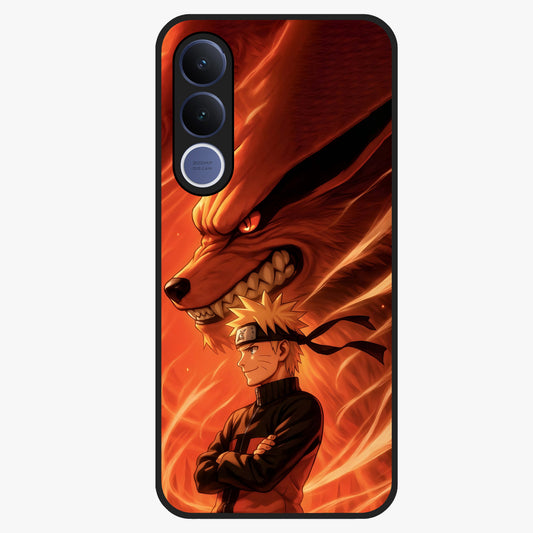 Nine Tails Legacy Glass Case showing flat back view with powerful nine-tailed fox inspired artwork and glossy glass finish.