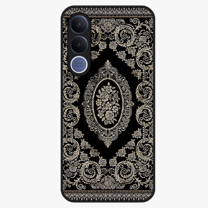 Noir Bloom Elegance Glass Case showing flat back view with elegant dark floral artwork and glossy glass finish.