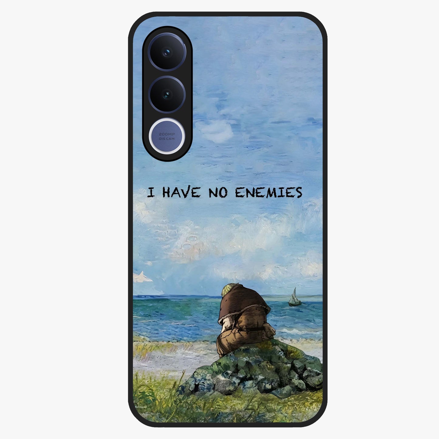 Peace Beyond War Glass Case showing flat back view with symbolic peace themed artwork and glossy glass finish.
