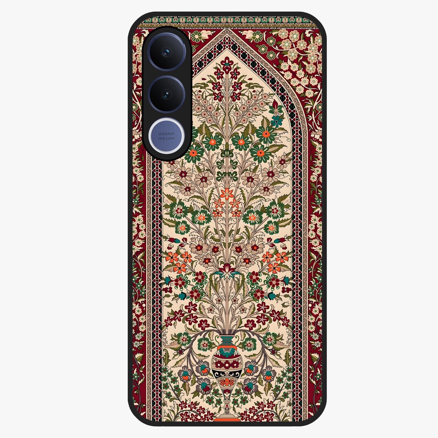 Persian Inspired Glass Case showing flat back view with ornate Persian style pattern artwork and glossy glass finish.