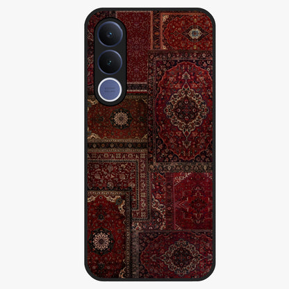 Persian Velvet Tale Glass Case showing flat back view with luxurious Persian velvet pattern artwork and glossy glass finish.