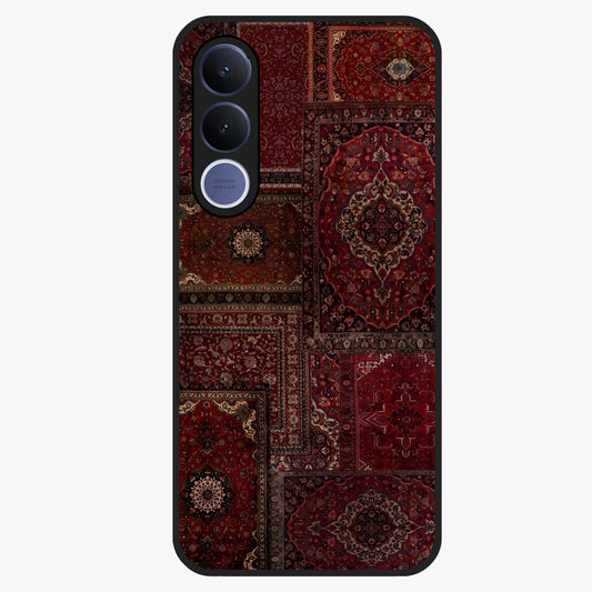 Persian Velvet Tale Glass Case showing flat back view with luxurious Persian velvet pattern artwork and glossy glass finish.