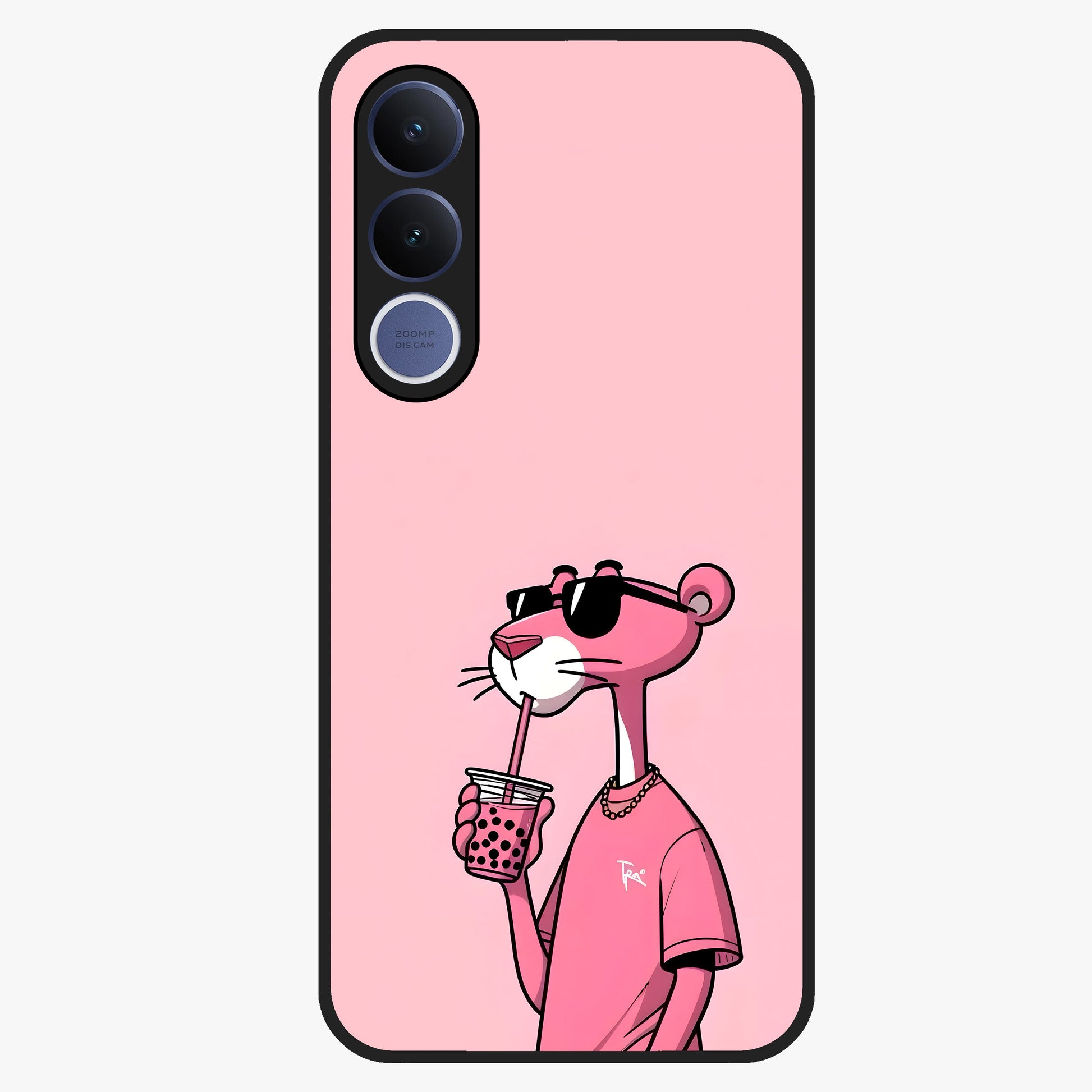 Pink Panther Glass Case showing flat back view with iconic pink panther artwork and glossy glass finish.