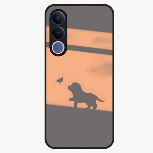 Puppy Shadow Art Glass Case showing flat back view with cute puppy shadow style artwork and glossy glass finish.