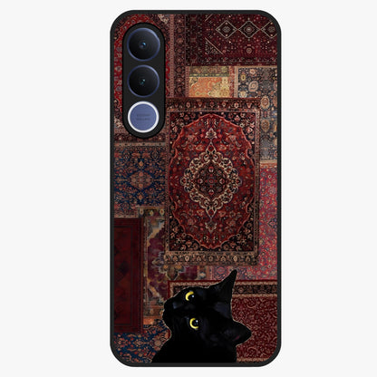 Regal Magic Cat Apple Glass Case showing flat back view with magical cat artwork holding apple and glossy glass finish.