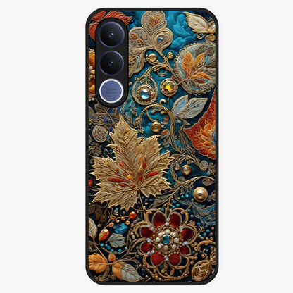 Royal Jewel Garden Glass Case showing flat back view with decorative floral garden artwork and glossy glass finish.