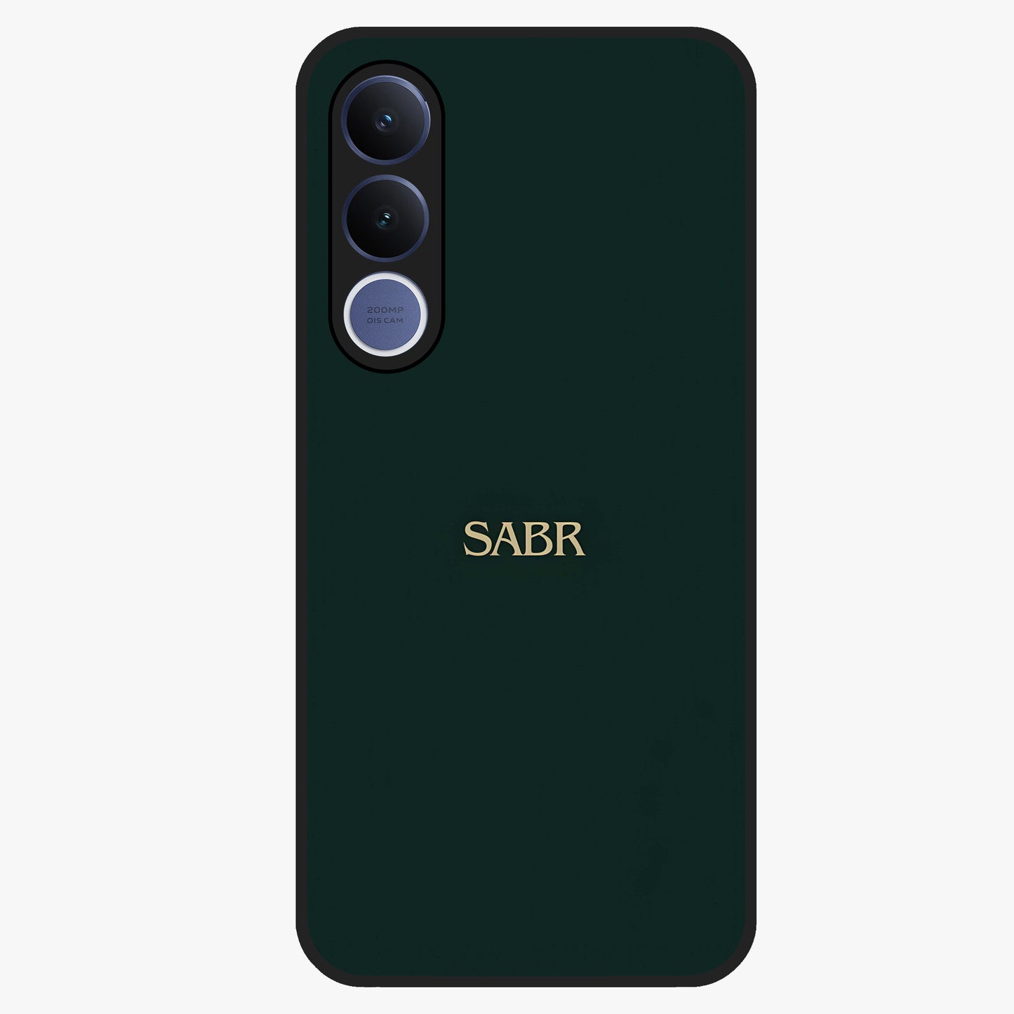 Sabr Minimal Patience Glass Case showing flat back view with minimalist typography artwork and glossy glass finish.