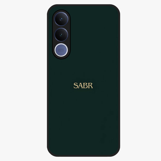 Sabr Minimal Patience Glass Case showing flat back view with minimalist typography artwork and glossy glass finish.
