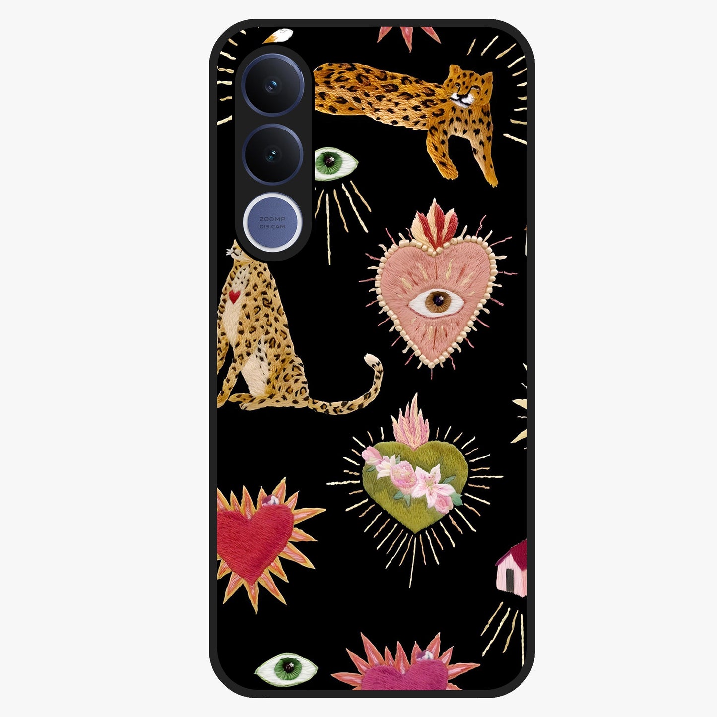 Sacred Jungle Heart Glass Case showing flat back view with jungle inspired heart artwork and glossy glass finish.