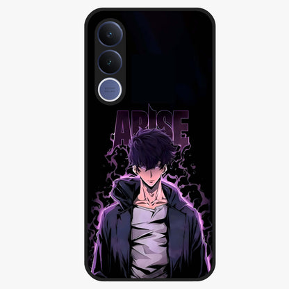 Shadow Monarch Awakening Glass Case showing flat back view with powerful dark monarch themed artwork and glossy glass finish.