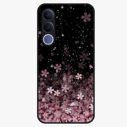 Small Starry Flowers Glass Case showing flat back view with delicate starry floral artwork and glossy glass finish.