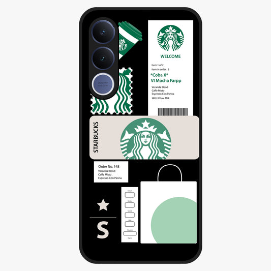 Starbucks Mocha Glass Case showing flat back view with coffee inspired artwork and glossy glass finish.