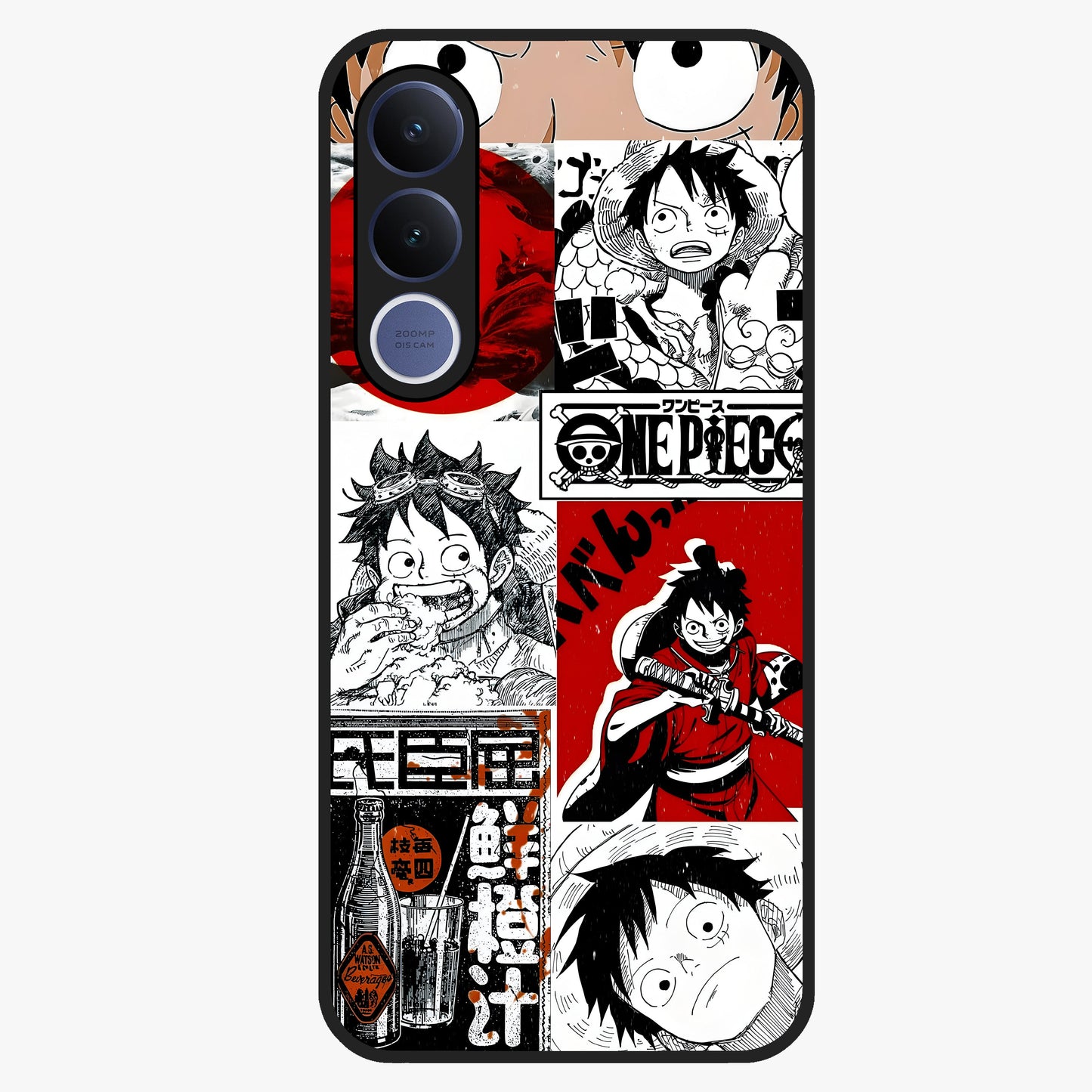 Strawhat Chaos Panels Glass Case showing flat back view with anime inspired chaos panel artwork and glossy glass finish.