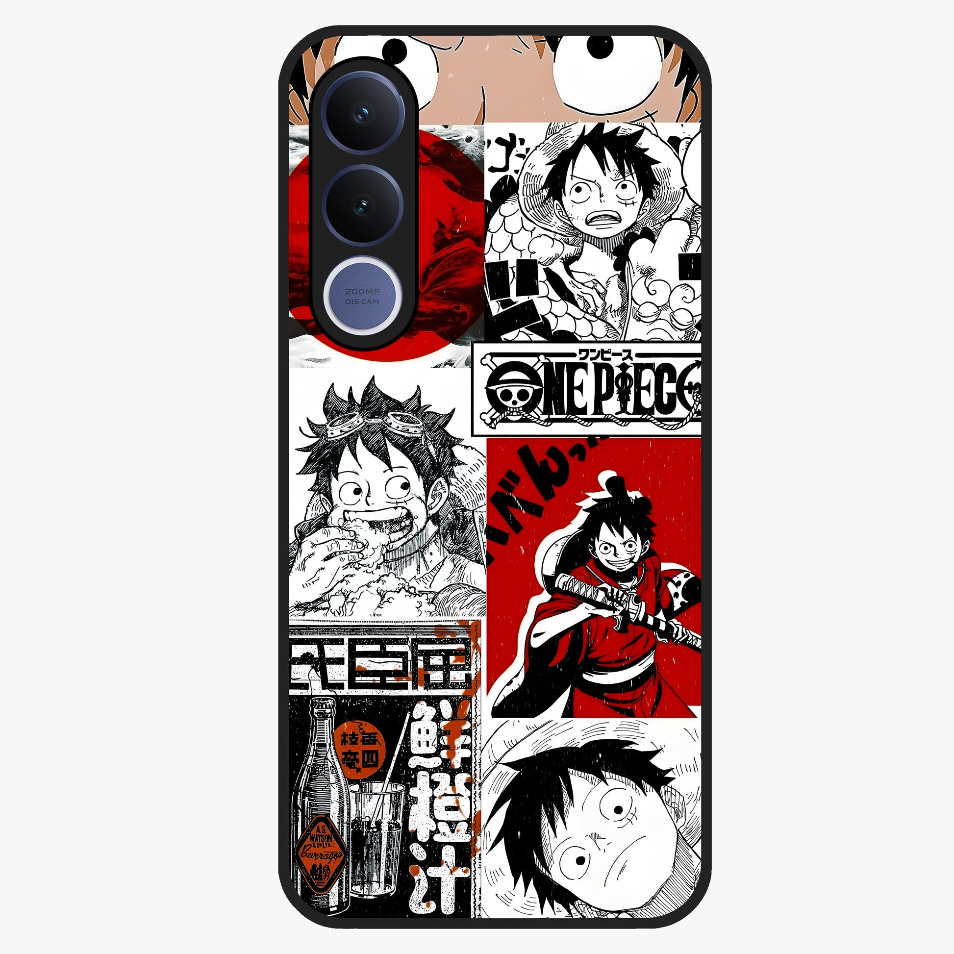 Strawhat Chaos Panels Glass Case showing flat back view with anime inspired chaos panel artwork and glossy glass finish.