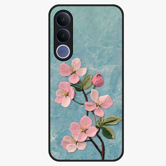 Threaded Blossom Breeze Glass Case showing flat back view with delicate blossom artwork and glossy glass finish.