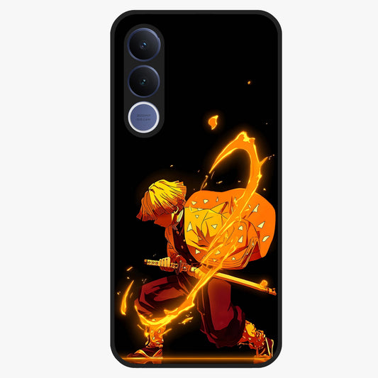 Thunder Flame Execution Glass Case showing flat back view with powerful flame and lightning artwork and glossy glass finish.
