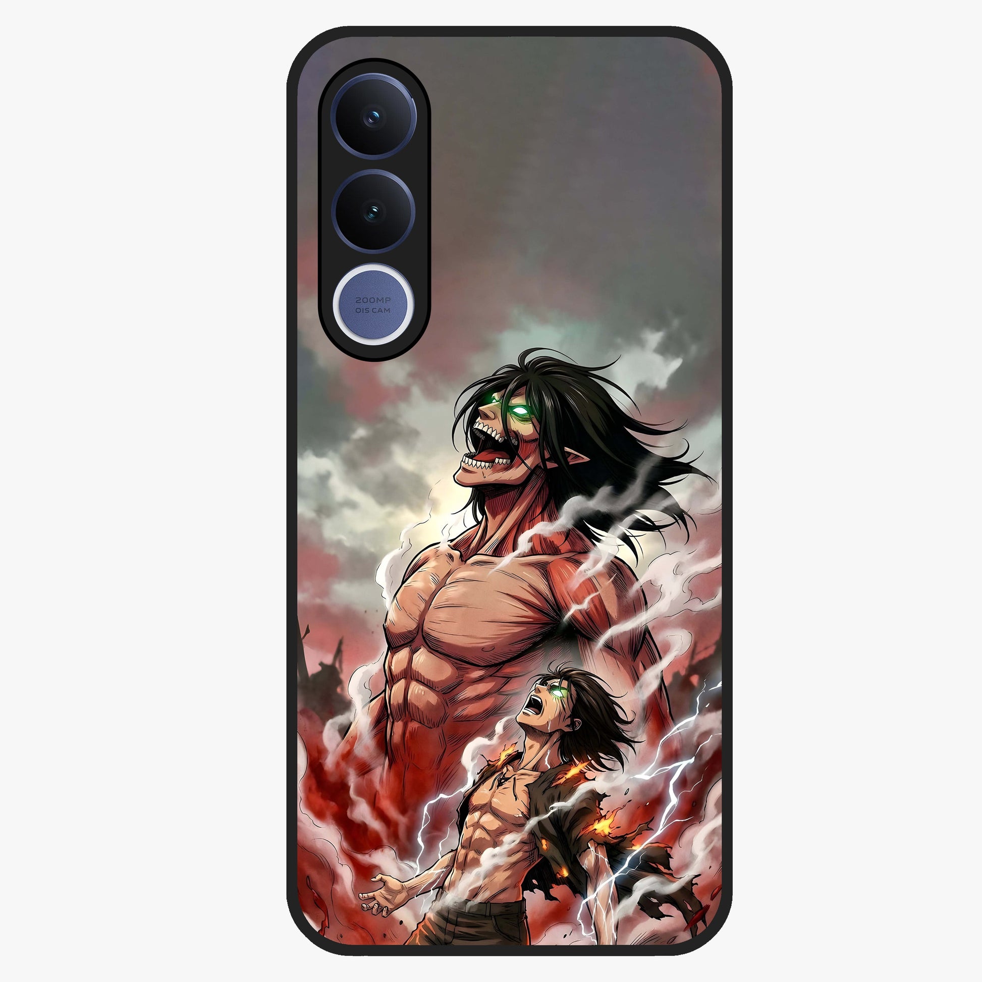 Titan Awakening Fury Glass Case showing flat back view with powerful titan inspired artwork and glossy glass finish.