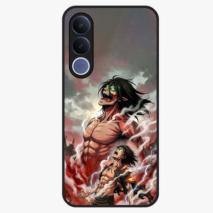 Titan Awakening Fury Glass Case showing flat back view with powerful titan inspired artwork and glossy glass finish.