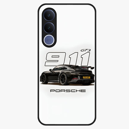 Turbo Legacy Icon Glass Case showing flat back view with iconic sports car inspired artwork and glossy glass finish.