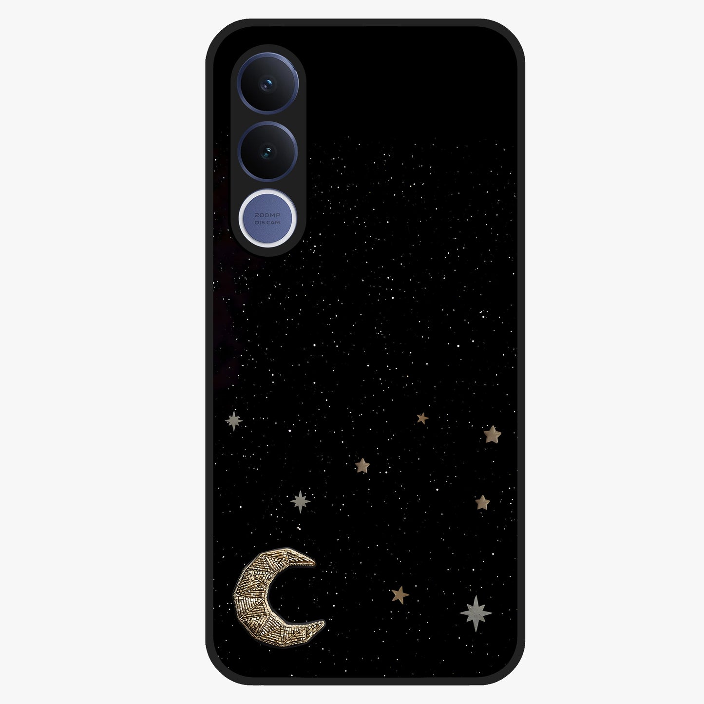 Twinkle Star With Half Moon Glass Case showing flat back view with star and half moon artwork and glossy glass finish.