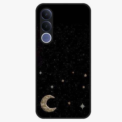 Twinkle Star With Half Moon Glass Case showing flat back view with star and half moon artwork and glossy glass finish.